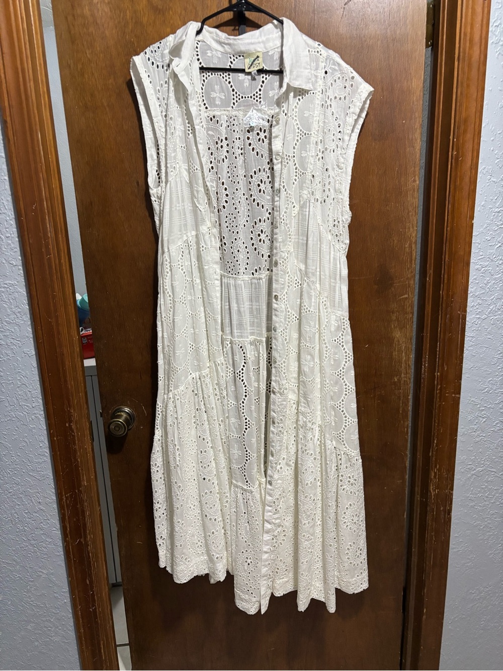 Sleeveless White Eyelet Midi Dress by
